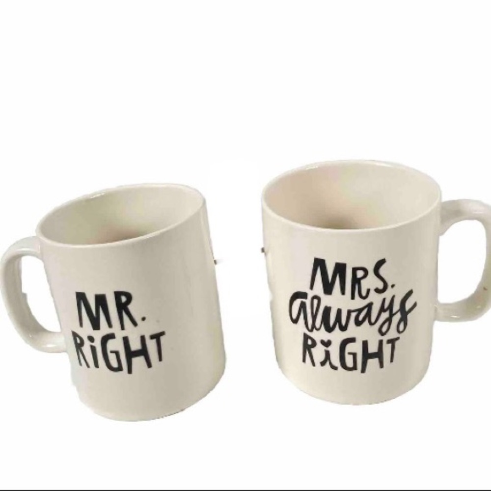 NATURAL LIFE Mrs Always Right and Mr Right White Ceramic Set of 2 Mugs 10 oz